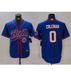 Men Buffalo Bills 0 Keon Coleman Blue With Patch Cool Base Stitched Baseball Jersey 1