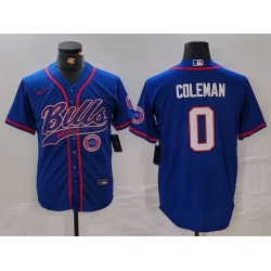Men Buffalo Bills 0 Keon Coleman Blue With Patch Cool Base Stitched Baseball Jersey 1