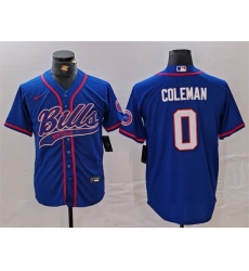 Men Buffalo Bills 0 Keon Coleman Blue With Patch Cool Base Stitched Baseball Jersey