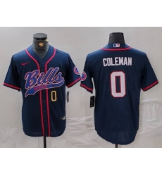 Men Buffalo Bills 0 Keon Coleman Navy With Patch Cool Base Stitched Baseball Jersey 2
