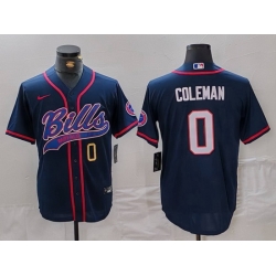 Men Buffalo Bills 0 Keon Coleman Navy With Patch Cool Base Stitched Baseball Jersey 2
