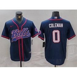 Men Buffalo Bills 0 Keon Coleman Navy With Patch Cool Base Stitched Baseball Jersey