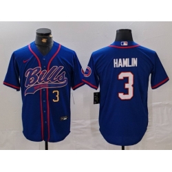 Men Buffalo Bills 3 Damar Hamlin Blue With Patch Cool Base Stitched Baseball Jersey 2