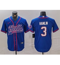 Men Buffalo Bills 3 Damar Hamlin Blue With Patch Cool Base Stitched Baseball Jersey