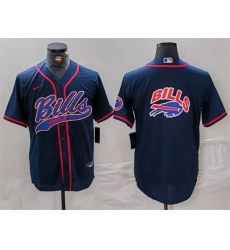 Men Buffalo Bills Navy Team Big Logo With Patch Cool Base Stitched Baseball Jersey