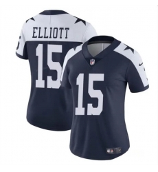 Women Dallas Cowboys 15 Ezekiel Elliott Navy White Vapor Thanksgiving Limited Stitched Football Jersey