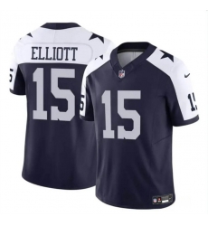 Youth Dallas Cowboys 15 Ezekiel Elliott Navy White 2023 F U S E Thanksgiving Vapor Limited Stitched Football Jersey