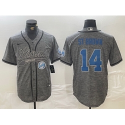 Men Detroit Lions 14 Amon Ra St  Brown Grey Cool Base Stitched Baseball Jersey 1