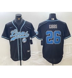 Men Detroit Lions 26 Jahmyr Gibbs Black Cool Base Stitched Baseball Jersey