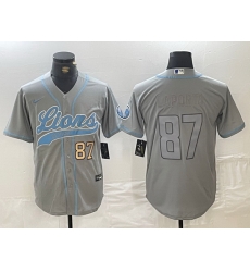Men Detroit Lions 87 Sam LaPorta Grey Cool Base Stitched Baseball Jersey