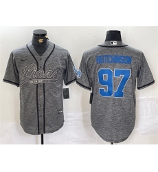 Men Detroit Lions 97 Aidan Hutchinson Grey Cool Base Stitched Baseball JerseyS