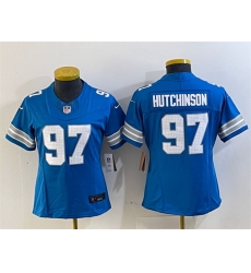 Women Detroit Lions 97 Aidan Hutchinson Blue 2024 F U S E  Vapor Limited Stitched Jersey