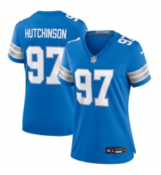 Women Detroit Lions 97 Aidan Hutchinson Blue Stitched Jersey