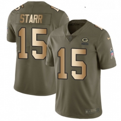 Youth Nike Green Bay Packers 15 Bart Starr Limited OliveGold 2017 Salute to Service NFL Jersey