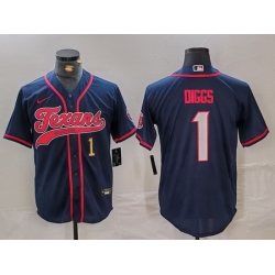 Men Houston Texans 1 Stefon Diggs Navy With Patch Cool Base Stitched Baseball Jersey 1