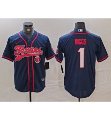 Men Houston Texans 1 Stefon Diggs Navy With Patch Cool Base Stitched Baseball Jersey 2