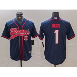 Men Houston Texans 1 Stefon Diggs Navy With Patch Cool Base Stitched Baseball Jersey 2