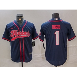 Men Houston Texans 1 Stefon Diggs Navy With Patch Cool Base Stitched Baseball Jersey