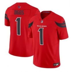 Men Houston Texans 1 Stefon Diggs Red Red 2024 Alternate F U S E Vapor Stitched Jersey