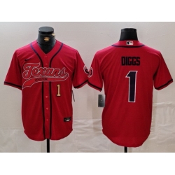 Men Houston Texans 1 Stefon Diggs Red With Patch Cool Base Stitched Baseball Jersey 1