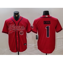 Men Houston Texans 1 Stefon Diggs Red With Patch Cool Base Stitched Baseball Jersey 3