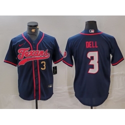Men Houston Texans 3 Tank Dell Navy With Patch Cool Base Stitched Baseball Jersey 2