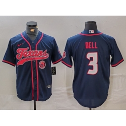 Men Houston Texans 3 Tank Dell Navy With Patch Cool Base Stitched Baseball Jersey 4
