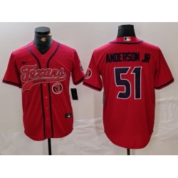 Men Houston Texans 51 Will Anderson Jr  Red With Patch Cool Base Stitched Baseball Jersey 1