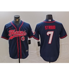 Men Houston Texans 7 C J  Stroud Navy With Patch Cool Base Stitched Baseball Jersey 1