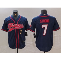 Men Houston Texans 7 C J  Stroud Navy With Patch Cool Base Stitched Baseball Jersey 2