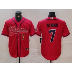 Men Houston Texans 7 C J  Stroud Red With Patch Cool Base Stitched Baseball Jersey 1