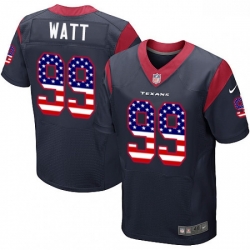 Men Nike Houston Texans 99 JJ Watt Elite Navy Blue Home USA Flag Fashion NFL Jersey