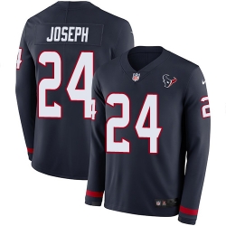 Nike Texans #24 Johnathan Joseph Navy Blue Team Color Men Stitched NFL Limited Therma Long Sleeve Jersey
