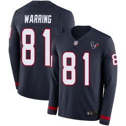 Texans 81 Kahale Warring Navy Blue Team Color Men Stitched Football Limited Therma Long Sleeve Jersey