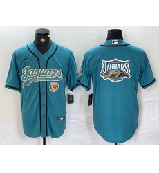 Men Jacksonville Jaguars Teal With Patch Cool Base Stitched Baseball Jersey 1