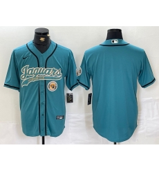 Men Jacksonville Jaguars Teal With Patch Cool Base Stitched Baseball Jersey  2