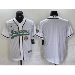 Men Jacksonville Jaguars White With Patch Cool Base Stitched Baseball Jersey