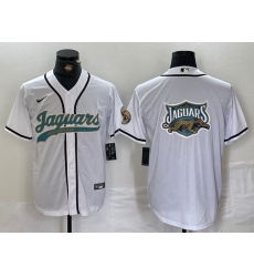 Men Jacksonville Jaguars  White With Patch Cool Base Stitched Baseball Jersey