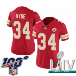 2020 Super Bowl LIV Women Kansas City Chiefs #34 Carlos Hyde Red Team Color Vapor Untouchable Limited Player Football Jersey