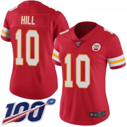 Chiefs #10 Tyreek Hill Red Team Color Women Stitched Football 100th Season Vapor Limited Jersey