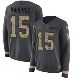 Nike Chiefs #15 Patrick Mahomes Anthracite Salute to Service Women Stitched NFL Limited Therma Long Sleeve Jersey
