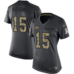 Nike Chiefs #15 Patrick Mahomes Black Womens Stitched NFL Limited 2016 Salute to Service Jersey