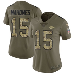 Nike Chiefs #15 Patrick Mahomes Olive Camo Womens Stitched NFL Limited 2017 Salute to Service Jersey