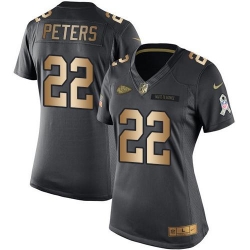 Nike Chiefs #22 Marcus Peters Black Womens Stitched NFL Limited Gold Salute to Service Jersey