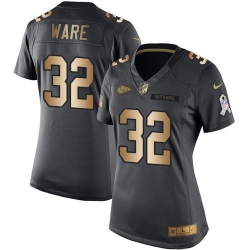 Nike Chiefs #32 Spencer Ware Black Womens Stitched NFL Limited Gold Salute to Service Jersey