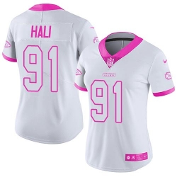 Nike Chiefs #91 Tamba Hali White Pink Womens Stitched NFL Limited Rush Fashion Jersey