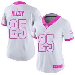 Women Chiefs 25 LeSean McCoy White Pink Stitched Football Limited Rush Fashion Jersey