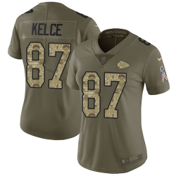 Womens Nike Chiefs #87 Travis Kelce Olive Camo  Stitched NFL Limited 2017 Salute to Service Jersey