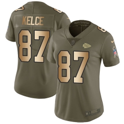 Womens Nike Chiefs #87 Travis Kelce Olive Gold  Stitched NFL Limited 2017 Salute to Service Jersey