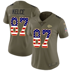 Womens Nike Chiefs #87 Travis Kelce Olive USA Flag  Stitched NFL Limited 2017 Salute to Service Jersey